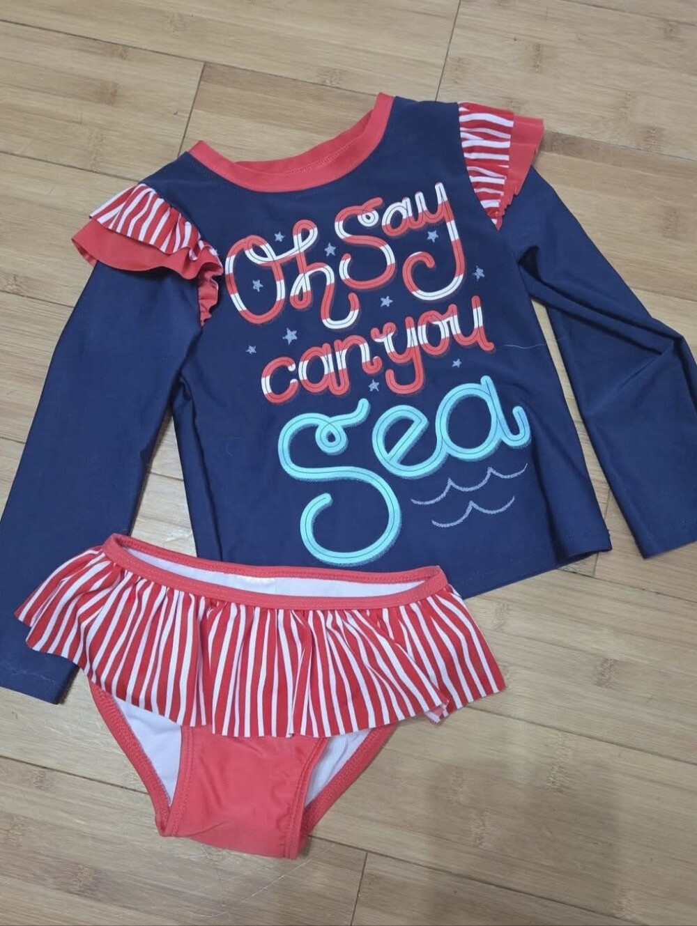 Nwot 3T Red White & Blue Two-Piece Swim Set with Ruffle Bikini